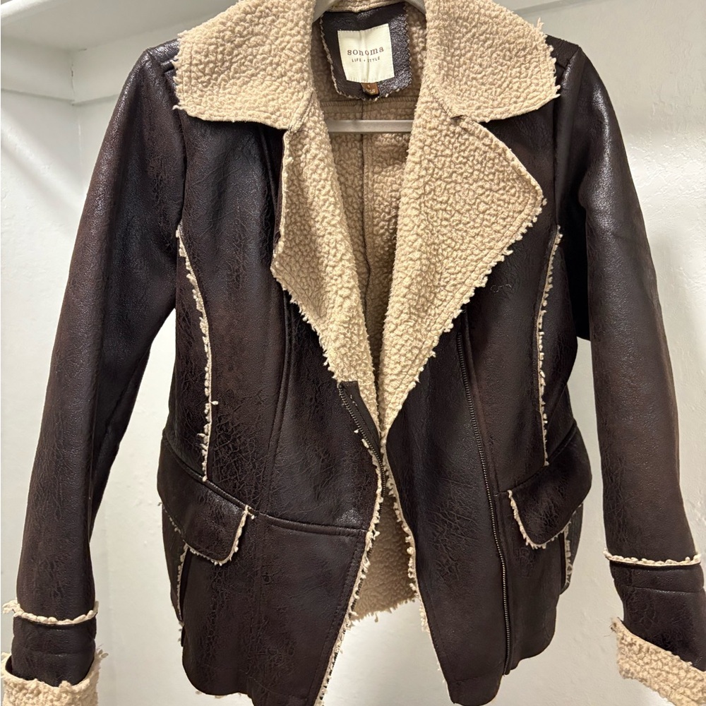 Sonoma Dark Brown Teddy Jacket with Cream Accents